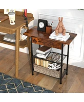 Gymax Side End Sofa Table Nightstand with Charging Station Flip-Up Top for Living Room