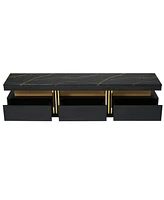 Slickblue Luxury Tv Stand with High Gloss Faux Marble Top Stylish Console for TVs Up to 78 Inches