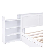 Slickblue Queen Size Storage Platform Bed with Pull-Out Shelves and Twin Xl Trundle Bed