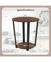 Gymax Industrial End Table Sofa Side Table Set ot 2 Nightstand w/ Storage Shelf