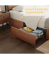 Hausource Full Size Bed Frame with Storage Headboard & Charging Station & 4 Drawers Platform Bed