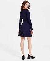 City Studios Juniors' V-Neck Pleated-Hem Blazer Dress