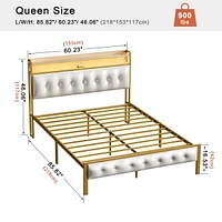 Hausource Queen Size Bed Frame with Storage Headboard & Usb Ports & Outlets No Box Spring Needed