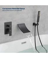 Slickblue Male Npt Waterfall Shower Head with Handheld Tub Faucet with High Flow and Curved Spout