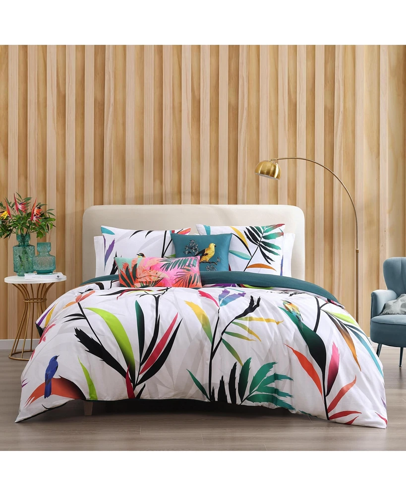 Bebejan Tropical Fusion Bedding 200 Thread Count 100% Cotton Sateen 5 Piece Queen Size Reversible Comforter Set