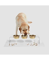 Hiddin Medium Triple Bowl Pet Feeder, 1 Quart Gold Bowls