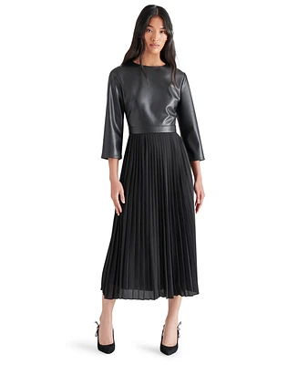 Steve Madden Women's Knox Faux-Leather Pleated Midi Dress