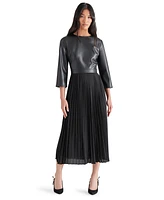 Steve Madden Women's Knox Faux-Leather Pleated Midi Dress