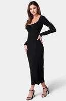 Bebe Women's Long Sleeve Square Neck Rib Maxi Dress