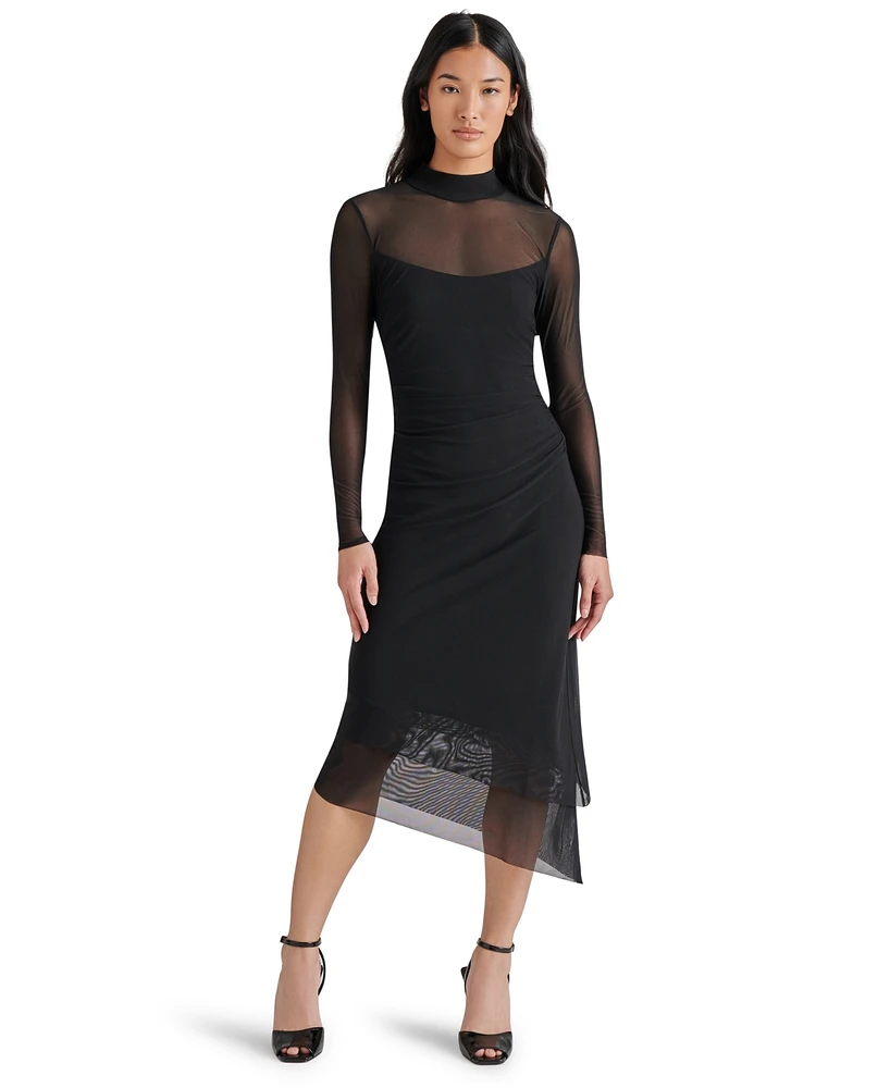 Steve Madden Women's Blare Mesh Asymmetrical-Hem Midi Dress