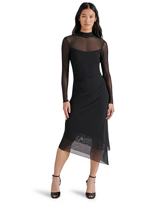 Steve Madden Women's Blare Mesh Asymmetrical-Hem Midi Dress