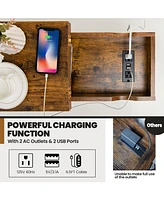Gymax 2PCS End Table Charging Station Industrial Nightstand Flip Top Side Pocket Usb