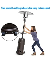 Gymax Outdoor Patio Heater Propane Standing Lp Gas Steel W/Table & Wheels Bronze