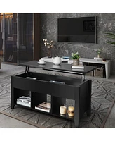 Gymax Lift Top Coffee Table w/ Storage Compartment Shelf Living Room Furniture Black