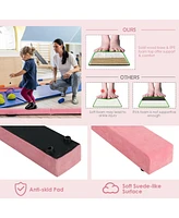 Hongge 7 Feet Folding Portable Floor Balance Beam with Handles for Gymnasts-Pink