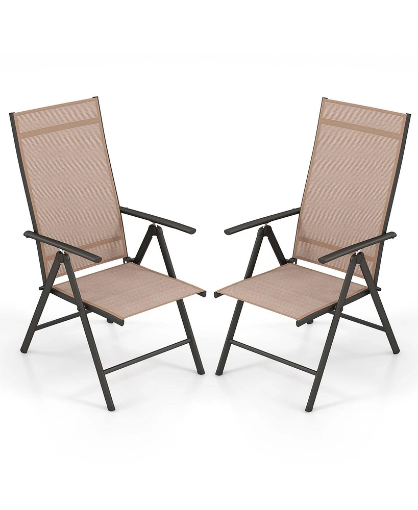 Costway 2 Pcs Patio Folding Dining Chair with 7-Level Adjustable High Backrest for Garden