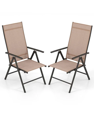 Costway 2 Pcs Patio Folding Dining Chair with 7-Level Adjustable High Backrest for Garden