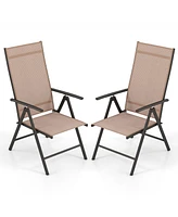 Costway 2 Pcs Patio Folding Dining Chair with 7-Level Adjustable High Backrest for Garden