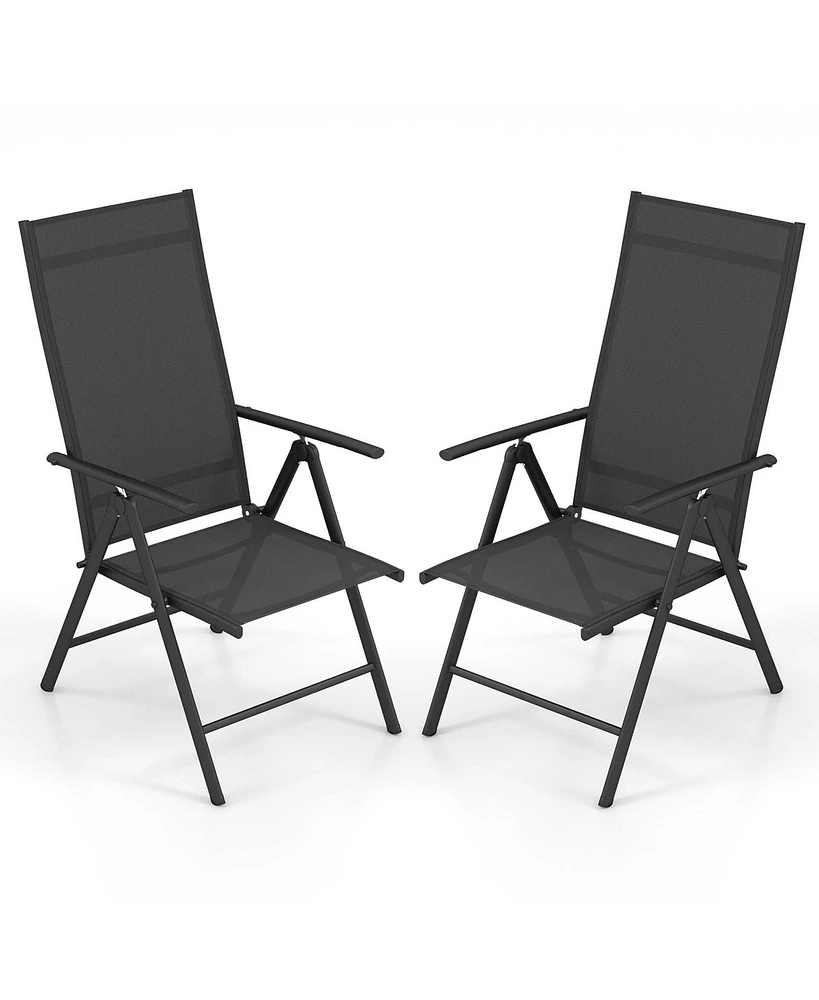 Costway 2 Pcs Patio Folding Dining Chair with 7-Level Adjustable High Backrest for Garden