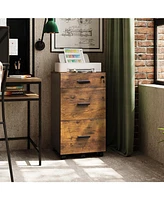 Galaxhero 3 Drawer Rolling File Cabinet with Lock, Wood Filing Cabinet fits Letter / A4 Size for Home Office, Rustic Brown