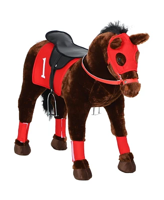 Qaba Ride on Horse for Kids w/ Neighing Sound, Saddle & Stirrups, 3-8 Years