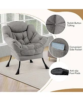Costway Lazy Sofa Chair Accent Leisure Armchair with Folding Footrest & Storage Pocket