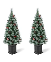 Glitzhome Pre-Lit Pine Artificial Christmas Porch Tree, 4 Feet