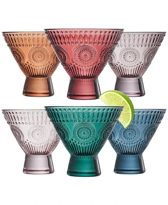 The Wine Savant Art Deco Vintage Colored Stemless Martini Glasses, Set of 6