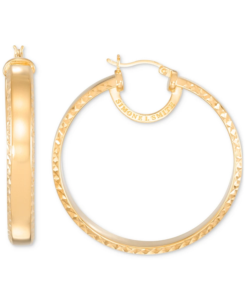 Simone I. Smith Polished Textured Hoop Earrings in 18k Yellow Gold Over Sterling Silver (45mm)