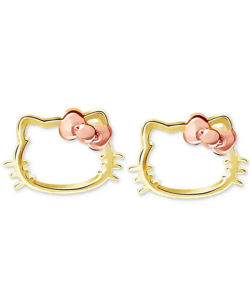 Hello Kitty Silhouette Stud Earrings in 10k Yellow & Rose Gold