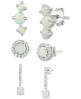3-Pc. Set Lab-Created Opal (7/8 ct. t.w.) & Lab-Created White Sapphire (7/8 ct. t.w.) Stud & Drop Earrings in Sterling Silver