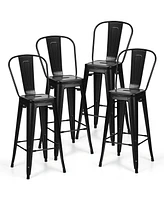 Sugift 30" Height Set of 4 High Back Metal Industrial Bar Stools