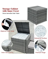 Sugift 8 Piece Wicker Sofa Rattan Dinning Set Patio Furniture with Storage Table-Red