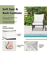 Sugift 3 Pieces Patio Rattan Furniture Set with Acacia Wood Tabletop-White