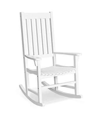 Sugift Indoor Outdoor Wooden High Back Rocking Chair-White