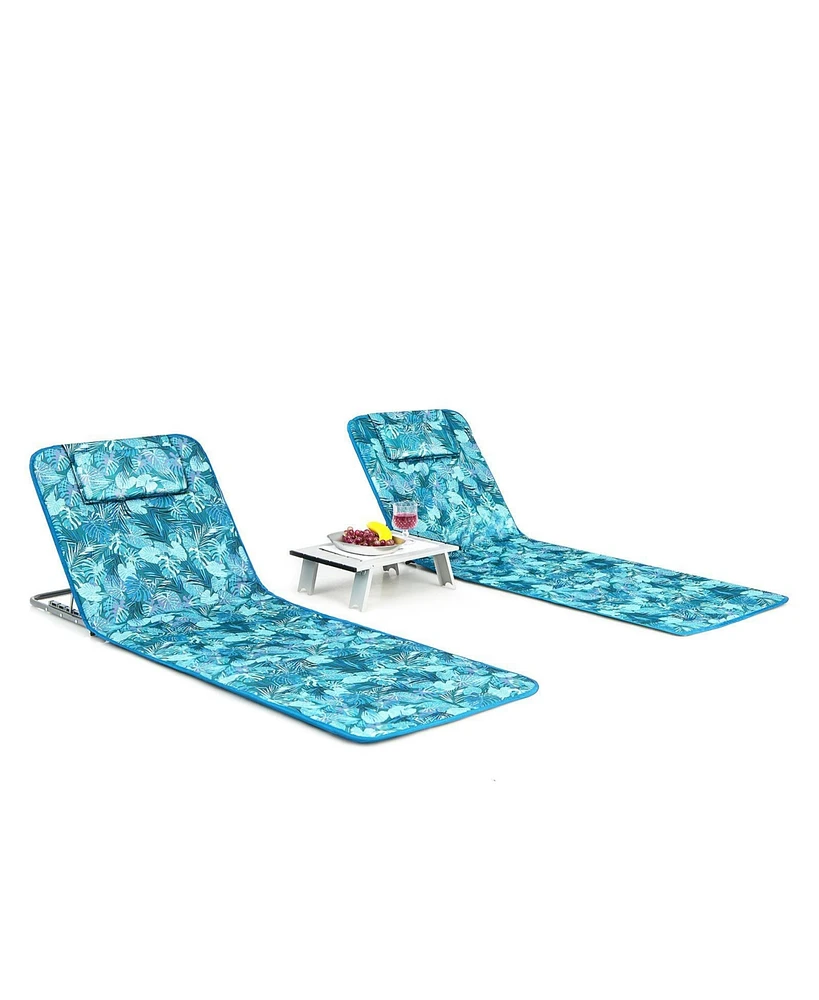 Sugift 3 Pieces Beach Lounge Chair Mat Set 2 Adjustable Lounge Chairs with Table Stripe-Green