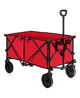 Sugift Outdoor Folding Wagon Cart with Adjustable Handle and Universal Wheels-Red