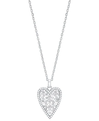 Diamond Border Diamond-Cut Heart Pendant Necklace (1/4 ct. t.w.) in Sterling Silver