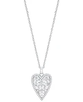 Diamond Border Diamond-Cut Heart Pendant Necklace (1/4 ct. t.w.) in Sterling Silver