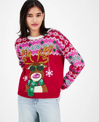 Hooked Up by Iot Juniors' Reindeer Fair Isle Christmas Sweater