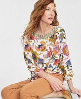 Jm Collection Women's Printed Boat-Neck Top, Exclusively at Macy's