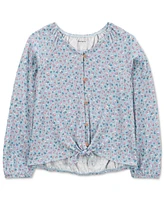 Carter's Little & Big Girls Floral-Print Long-Sleeve Button-Up Top