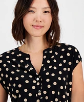 Ak Anne Klein Petite Short-Sleeve Printed Two-Button Top