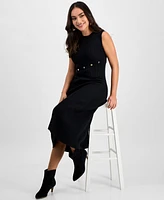 I.n.c. International Concepts Petite Sleeveless Asymmetrical-Snap Rib Sweater Dress, Exclusively at Macy's