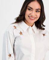 I.n.c. International Concepts Petite Long-Sleeve Star-Cutout Collared Shirt, Exclusively at Macy's