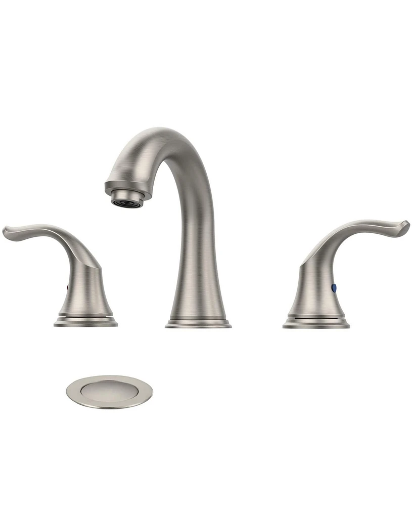 gaomon Bathroom Faucet - 8 Inch 3 Hole, 2 Handles, Brushed Nickel, with Pop-Up Drain and Water Lines