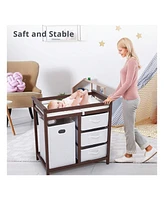 gaomon Wooden Baby Changing Table, Diaper Changing Table, Infant Diaper Changing Station Dresser With Laundry Hamper, 3 Drawer Basket And Changing Pad