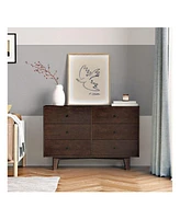 gaomon Kitchen Pantry Cabinets With 6 Drawers, Retro Round Handle Wood Wardrobe Closet, Low Storage Cabinet