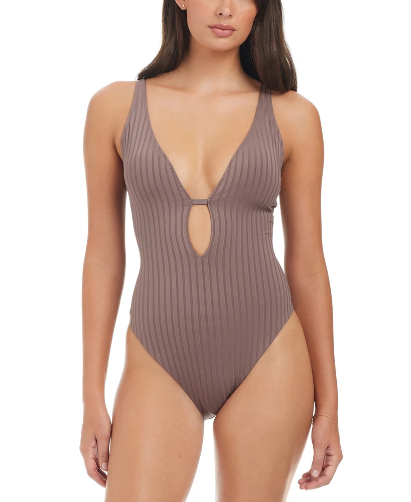 Sanctuary Women's Refresh Rib Plunging Lace Back Mio One-Piece Swimsuit