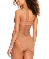 Sanctuary Women's Sea Crochet V-Neck High-Leg Tank One-Piece Swimsuit